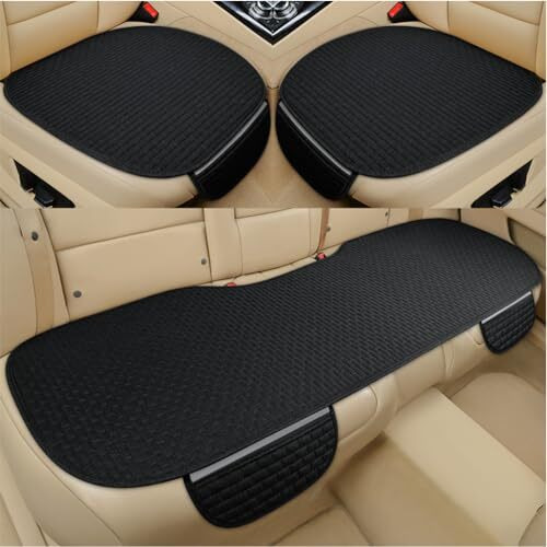 Sthira Silicone 3Pcs Car Seat Covers Summer Breathable Front Seat Cushion Mat Flax Car Seat Cover With Storage Pouch Long Rear Seat Cover Anti-Slip Car Seat Cover Anti-Scratches Car, Black