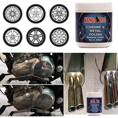 Kangaroo Chrome And Metal Polish For Chrome, Copper, Brass, Bronze, Gold, Nickel And Stainless Steel. All Metal Cleaner, Polisher And Protectant. Removes Oxidation And Discoloration (200 Gram)