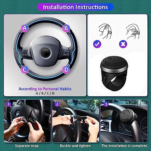 Keepcart Car Accessories Steering Wheel Spinner Metal Car Power Handle Spinner Steering Wheel Knob For All Vehicles Universal Driving Helper Booster