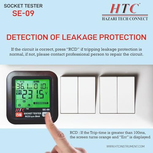 Htc Instrument Se-09 Socket Tester | Outlet Receptacle Tester For 230V Gfci/Rccb With Lcd Display By Skyking