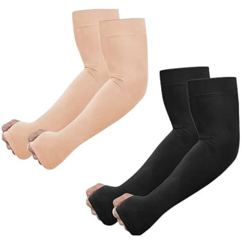 Zensoo Unisex Fingerless Full Arm Uv Sun Protection Sleeves  Dust & Summer Protection Hand Cover For Men & Women  Free Size For Running, Outdoor, Sports, Bike Riding, (1Skin & 1 Black)