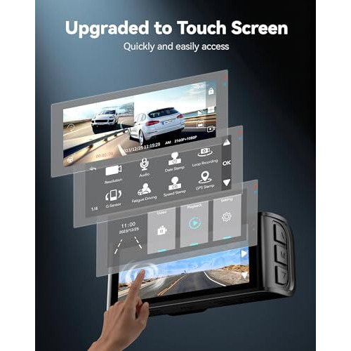 Redtiger F7Nt 4K Car Dash Camera Front And Rear, 3.18 Inch Touch Screen, 64Gb Card Included, Dash Cam Built-In Wifi Gps, Uhd 2160P Night View, Wdr, Parking Monitor