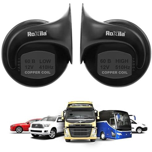Roxila Waterproof Copper Coil Car Horn Super Loud Train Horns, Car Dustproof Durable Air Electric Snail Horn,12V Raging Sound Air Horns Universal For Car, Motorcycle,Truck, Bike, Scooty(Black)
