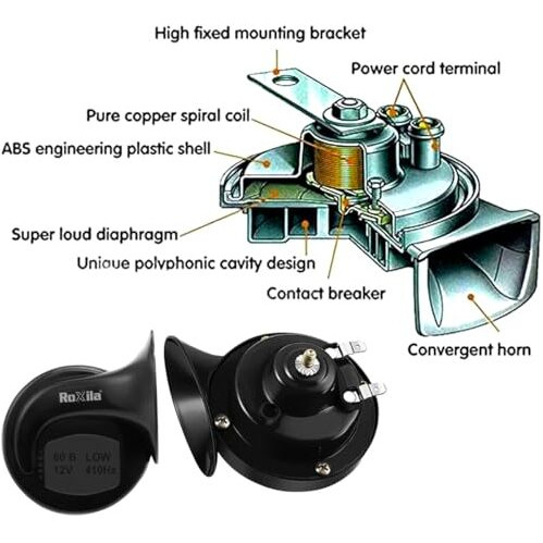 Roxila Waterproof Copper Coil Car Horn Super Loud Train Horns, Car Dustproof Durable Air Electric Snail Horn,12V Raging Sound Air Horns Universal For Car, Motorcycle,Truck, Bike, Scooty(Black)