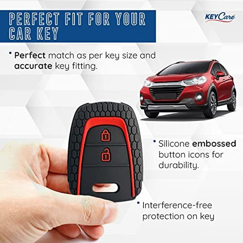 Keycare Compatible Silicone Car Key Cover For Eon, I10 Grand 2 Button Remote Key (Black)