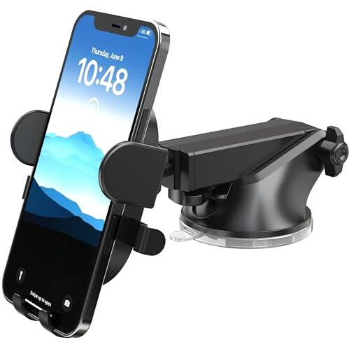 Elv Car Mount Adjustable Universal Car Phone Holder Long Arm, Dashboard Windshield For Smartphones - Black