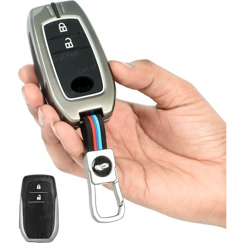 Coll Of Fest Metal Silicon Key Cover Compatible For Toyota Innova Crysta, Innova Hycross, Hilux 2 Button Smart Key Cover Metal Protections Special Feature Visible In Low-Light Conditions