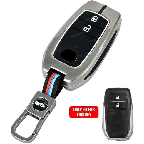 Coll Of Fest Metal Silicon Key Cover Compatible For Toyota Innova Crysta, Innova Hycross, Hilux 2 Button Smart Key Cover Metal Protections Special Feature Visible In Low-Light Conditions