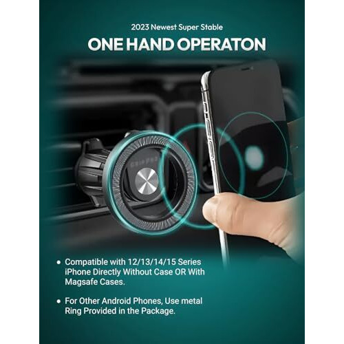 Grippro Compatible With Magsafe Car Mount, Magnetic Phone Holders For Car Ac Vent, Fit For Iphone 14 13 12 Pro Max Plus, Mag-Safe Case & All Other Phones