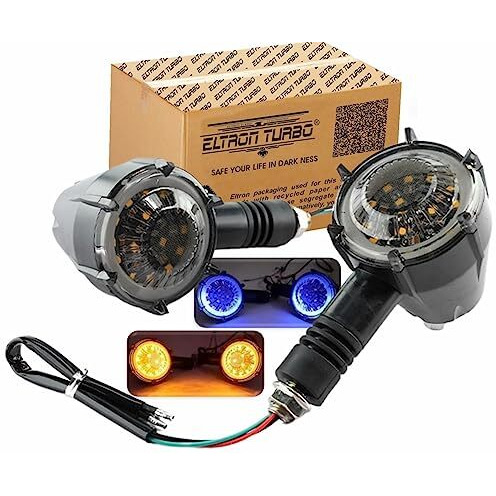 Eltron Turbo Waterproof Fexible Rubber Smd Round Running Led Indicators High Bright Universal For All Bikes Models Turn Signal Lights Motorcycle (Amber And Blue) (Pack Of 2)