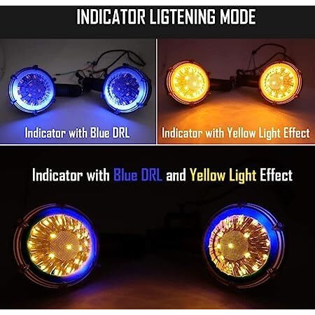 Eltron Turbo Waterproof Fexible Rubber Smd Round Running Led Indicators High Bright Universal For All Bikes Models Turn Signal Lights Motorcycle (Amber And Blue) (Pack Of 2)