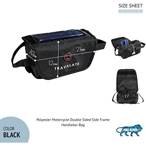 Travalate Polyester Pouch-Bag For Bikes Mobilemate | Bike Mobile Holder| New 3-In-1 Design | Black
