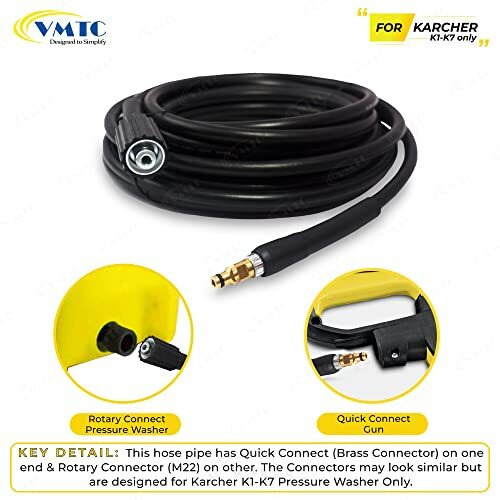 Vmtc Hose Pipe (K-Quick ConnectM22 Connect) Compatible With Karcher Pressure Washer K1-K7 High-Pressure Car Washer Accessory (10 Metre)