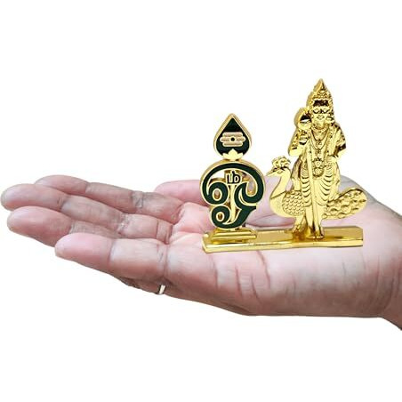 Anciently Om With Murugan Statue For Car Dashboard | Om With Kartikeya Idol For Car Dashboard, Metal, 1 Piece (Gold Colour)