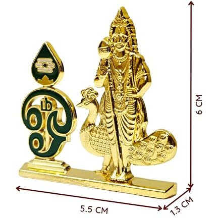 Anciently Om With Murugan Statue For Car Dashboard | Om With Kartikeya Idol For Car Dashboard, Metal, 1 Piece (Gold Colour)