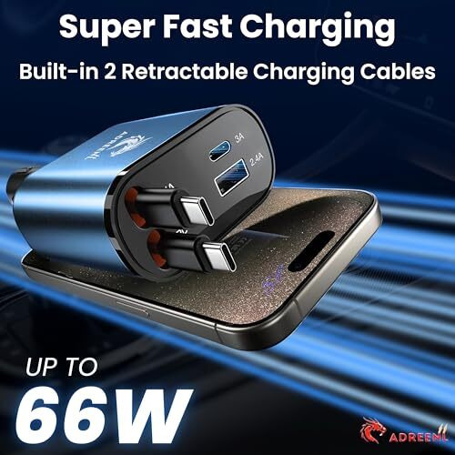 Adreenl 100W Retractable Car Charger - 4 In 1 Super Fast Charging Adapter, Car Phone Charger With Retractable Cables (31.5 Inch), Dual Usb Ports For Iphone 15/14/13/12 Pro Max Xr, Ipad, Pixel And More