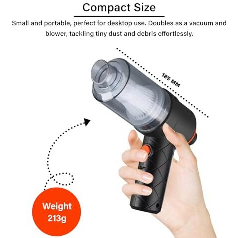 Allextreme 2-In-1 Vacuum Cleaner With Filter 3 Nozzles Usb Cable Power Suction Rechargeable Battery Portable Wireless Mini Car Air Blower For Dry Cleaning Car Home Office Traveling (1Pc, Black)