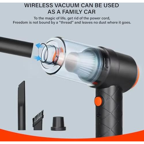 Allextreme 2-In-1 Vacuum Cleaner With Filter 3 Nozzles Usb Cable Power Suction Rechargeable Battery Portable Wireless Mini Car Air Blower For Dry Cleaning Car Home Office Traveling (1Pc, Black)