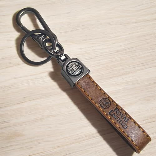 Keychain Compatible With Royal Enfield Bullet Key Chain For Bike | Leather Keychain For Bike (Brown Leather Metal Key Ring)
