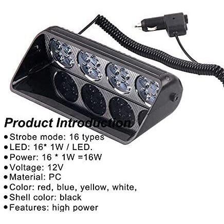 Automaze 16 Led Flasher Strobe Light With Flashing Modes, Police Car Emergency Light | For Police Car | (Red Blue)