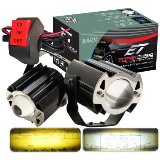 Eltron Turbo Universal 3 Months Dc Power Warranty Fog Light For Bike, Scooties And Car Yellow & White Lens Light 12V 90W (Pack Of 2 Pcs + Switch) Elt-568Qe4