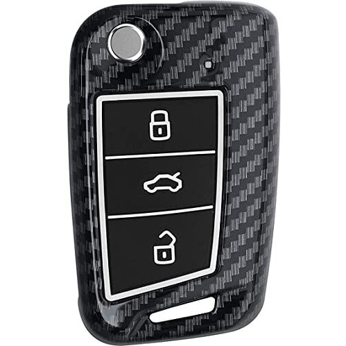 Jvcv Hard Case Key Cover Compatible With Skoda Kylaq Slavia Kushaq Taigun Tiguan Virtus Octavia Kodiaq Superb T Roc Folding Key (Carbon Black)