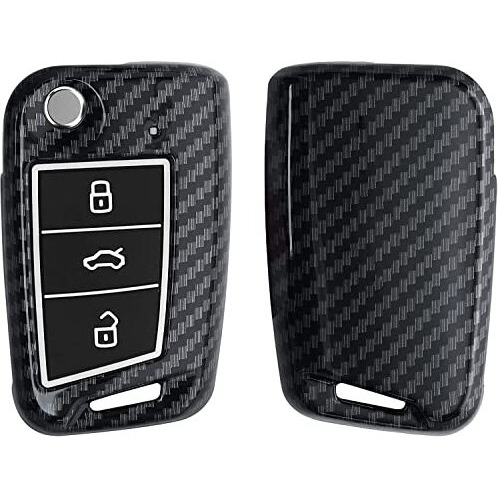 Jvcv Hard Case Key Cover Compatible With Skoda Kylaq Slavia Kushaq Taigun Tiguan Virtus Octavia Kodiaq Superb T Roc Folding Key (Carbon Black)