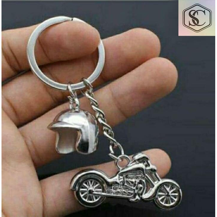 Sahib Collection Bullet Bike With Helmet Silver Metal Keychain Ideal For Car, Bike And Home