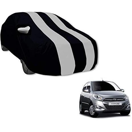 Auto Hub Water Resistant Car Body Cover Compatible With Hyundai I10 (Model 2009-2014, Black-Silver)