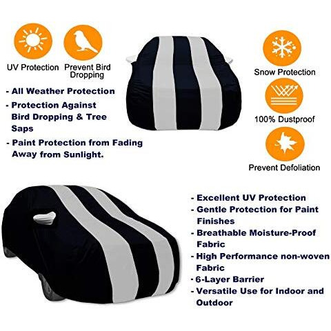 Auto Hub Water Resistant Car Body Cover Compatible With Hyundai I10 (Model 2009-2014, Black-Silver)