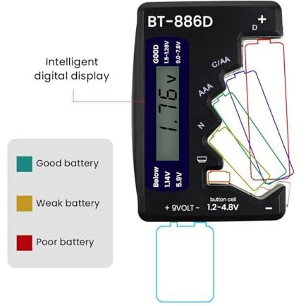 Serplex Universal Battery Tester Checker, Lcd Digital Battery Capacity Tester For C Battery Aa Battery Aaa Battery D Battery N Battery 9V Battery /1.5V Button Cell