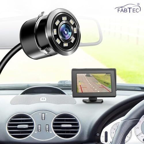 Fabtec 4.3 Inch Dashboard Tft Lcd Screen Rear View Monitor With 8 Led Parking Camera For All Cars (Ahd/Ccd Vision)