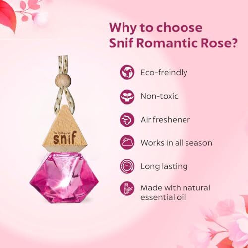 The Old Natural Snif Diamond Hanging Oil Car Perfume | Car Air Freshener With Refill Pack (Romantic Rose 10Ml + 15Ml Refill Pack)