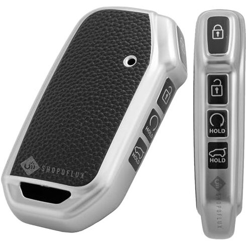 Shopoflux Leather Tpu Key Cover Compatible With Kia Seltos 2024 2023 Facelift Htx | Carens X Line | Sonet Facelift 4 Button Smart Key (Silver)