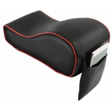Automaze Center Console Armrest Thick Cushion,Soft Memory Foam Pu Leather Height Arm Rest Pad With Phone Pocket Storage Bag (With Front Pocket, Black With Red Line)