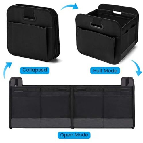 Sthira Car Boot Organizer, Foldable Trunk Organizer With Multi-Compartments Handles & Waterproof 600D Oxford Polyester Organiser Versatile Storage Box, Office, Outdoor Use, Automobiles, Black