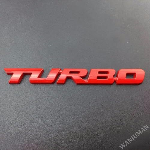 Automaze Self Adhesive Turbo Metal Sticker Logo Badge 3D Emblem Car Sticker, 12.8 X 1.8Cm (Red)