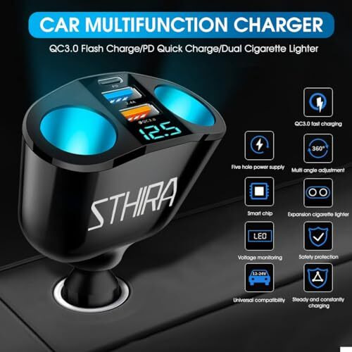 120W Cigarette Lighter Splitter With Qc3.0 & 2.4A Usb Ports, Pd Charging Port, Car Adapter With Led Voltage Display, Fast Charging For Gps Phone, 12V/24V