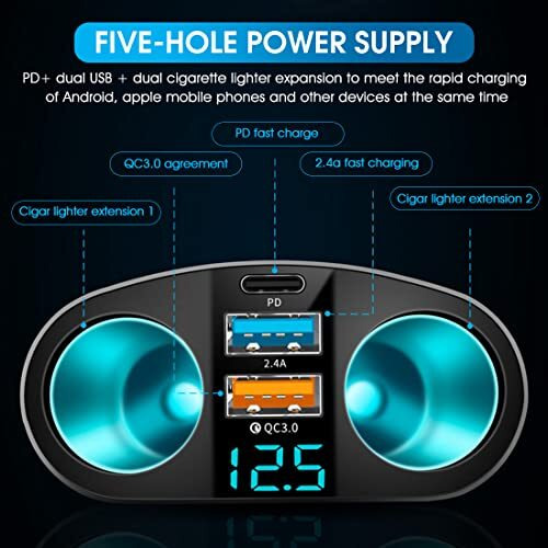 120W Cigarette Lighter Splitter With Qc3.0 & 2.4A Usb Ports, Pd Charging Port, Car Adapter With Led Voltage Display, Fast Charging For Gps Phone, 12V/24V
