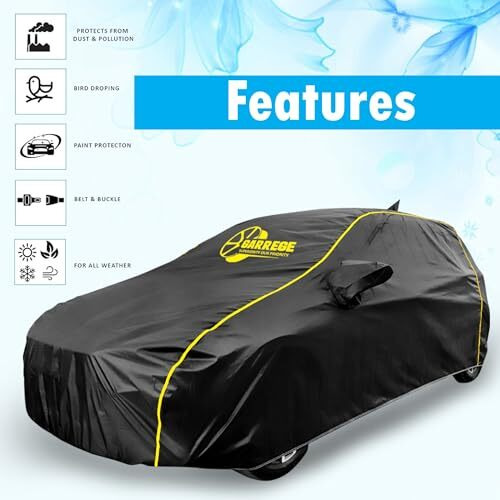 Garrege Waterproof Car Body Cover Compatible With Hyundai I20 Old Car With Mirror & Anteena Packets Dust Proof & Belt With Elastic Black Colour & Yellow Piping Style