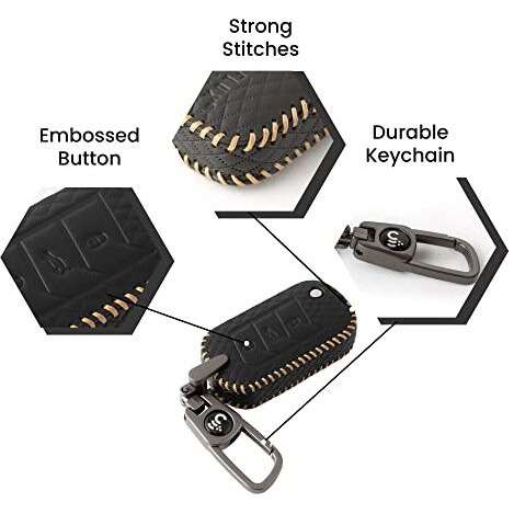 Shopoflux Leather Key Cover Compatible With Mahindra Scorpio N | 3Xo | Xuv 300 | Marazzo | Xuv 700 | Xuv 400 Ev | Bolero | Thar 3 Button Flip Key (Black)