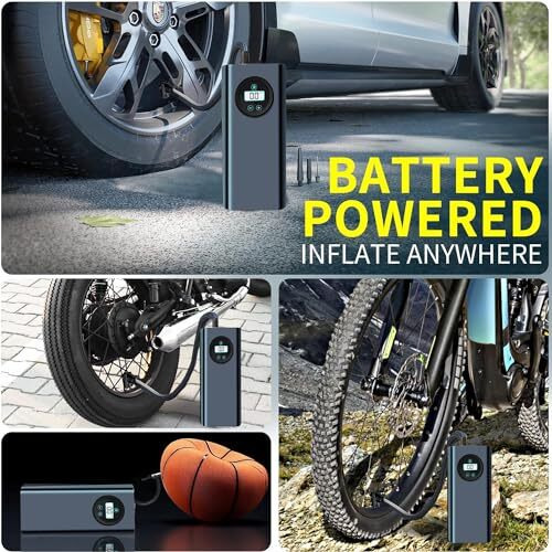 Us1984 Car Tyre Inflator, Rechargeable Portable Air Compressor, 2X Fast Inflation, Cordless And Accurate Tire Pressure With Digital Display, 150Psi Auto Shut Off Air Pump For Car, Bike, Cycle, Ball