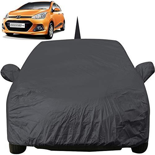 Autofact Car Body Cover For Hyundai Grand I10 With Mirror And Antenna Pocket (Light Weight, Triple Stitched, Heavy Buckle, Bottom Fully Elastic, Grey)