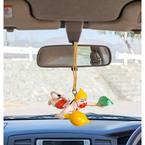 Styshion Sphere Flying Lord Hanuman For Car Hanging Ornament | Handmade Decorative Car Hanging Accessory | Door Window Hanging Hanuman Ji Idol For Car Dashboard (Pack Of 01)(Multicolor)