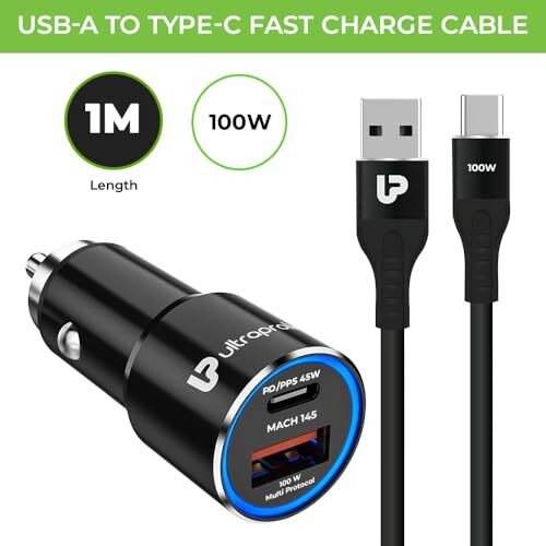 Ultraprolink 145W Fast Car Charger | Dash, Warp, Supervooc, Pd Charger | 45W Pps Pd Type C And 80W Type A Port |Compatible For Iphone, Oneplus, Samsung, Oppo, Nothing & Pixel | Mach 145 | Um1160