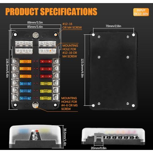 Sthira Hira 12V Car Fuse Box Kit - 12-Way Blade Fuse Block With Led Indicator,Waterproof Compact Design,Universal Holder For Auto Truck Boat (Includes Plastic Cover & Mini Fuses)
