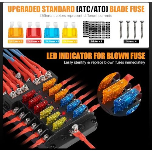 Sthira Hira 12V Car Fuse Box Kit - 12-Way Blade Fuse Block With Led Indicator,Waterproof Compact Design,Universal Holder For Auto Truck Boat (Includes Plastic Cover & Mini Fuses)