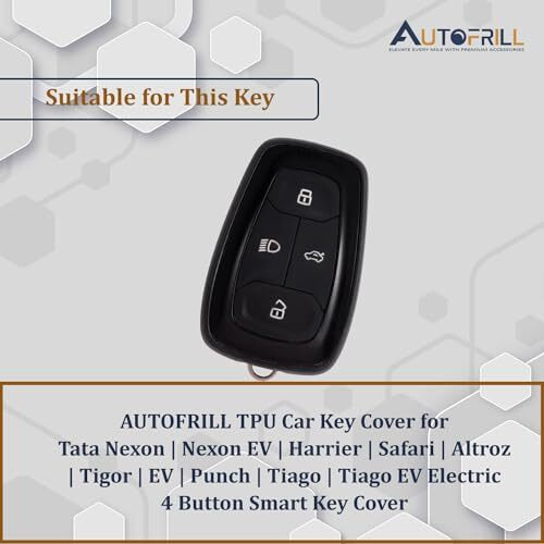 Autofrill Tpu Car Key Cover For Tata Nexon, Nexon Ev, Punch, Punch Ev, Tiago, Tiago Ev, Tigor, Tigor Ev, Harrier, Altroz, Safari, Safari Ev Electric 4 Button Smart Key Cover (Black-Gold)