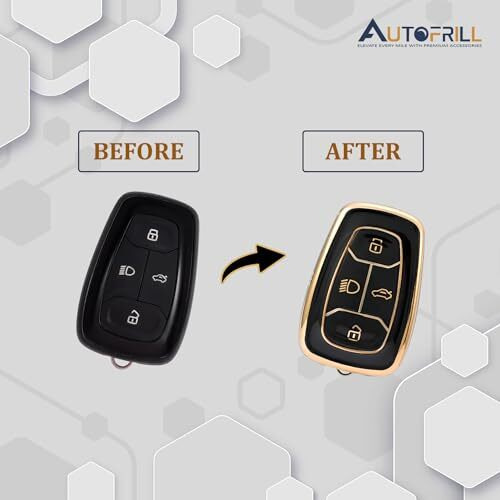 Autofrill Tpu Car Key Cover For Tata Nexon, Nexon Ev, Punch, Punch Ev, Tiago, Tiago Ev, Tigor, Tigor Ev, Harrier, Altroz, Safari, Safari Ev Electric 4 Button Smart Key Cover (Black-Gold)