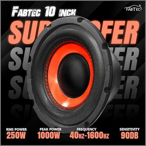 Fabtec 10 Inch 250W Rms Woofer With 1000W Peak Power & 4 Layer Copper Coil For Cars, Home Theatre, Bass Audio Systems & Diy Projects (1.5&quot Voice Coil | 120X25 Mm Magnet | 4 Ohm)
